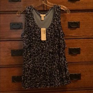NWT Chico’s blue leopard soft ruffle tank, size 1